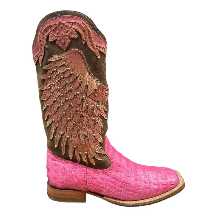 Bota Texana Country Feminina Jacaré Rosa Cruz Brilho
