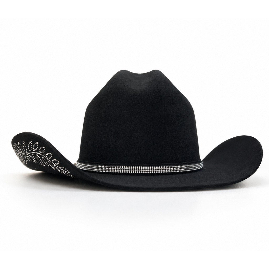 Chapéu Country Preto com Strass – Estilo Boideira e Rodeio