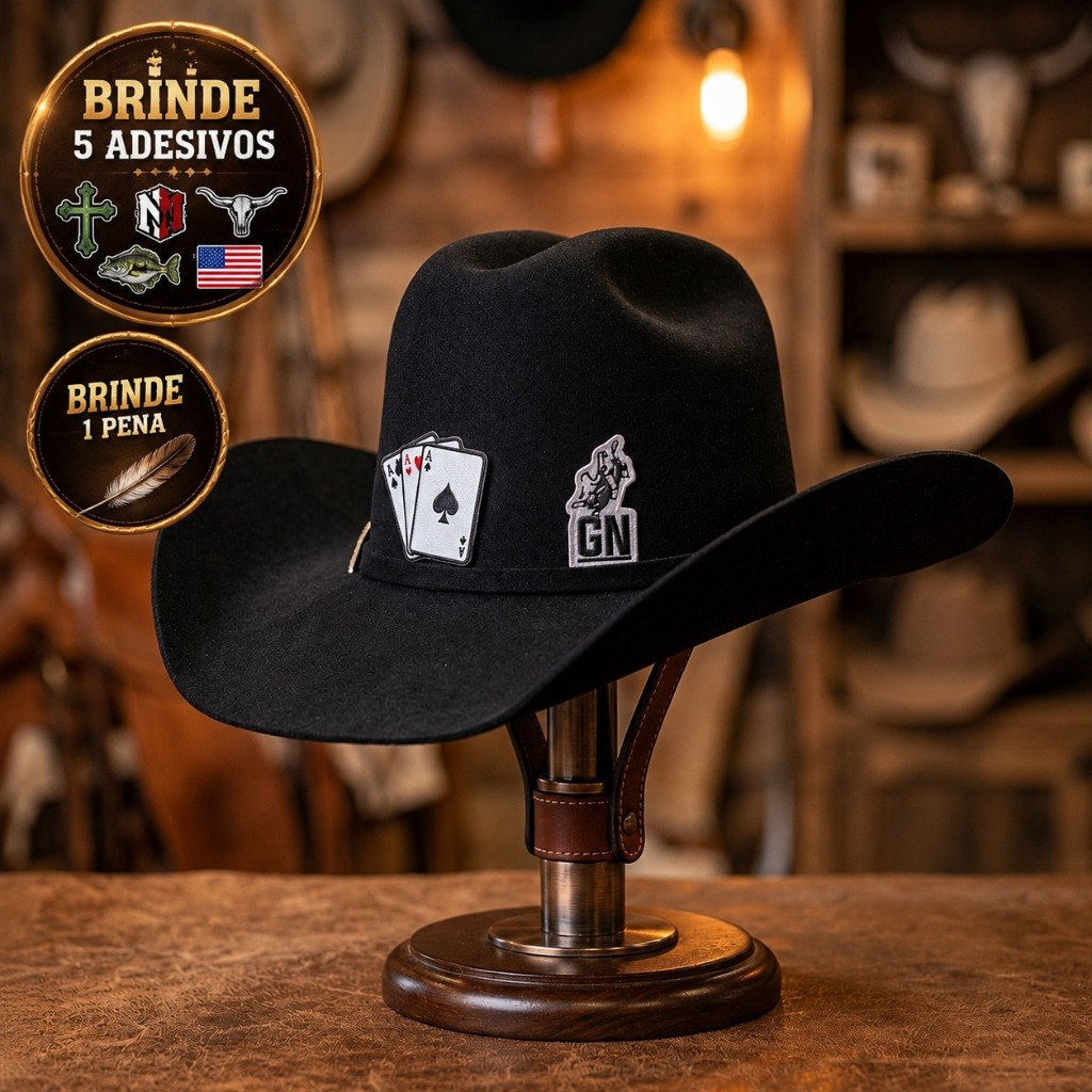 Chapéu Country Preto Premium – 100% Lã