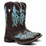 Bota Texana Feminina Floral Azul