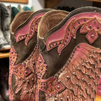 Bota Texana Country Feminina Jacaré Rosa Cruz Brilho