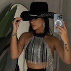 Chapéu Country Preto com Strass – Estilo Boideira e Rodeio