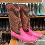 Bota Texana Country Feminina Jacaré Rosa Cruz Brilho