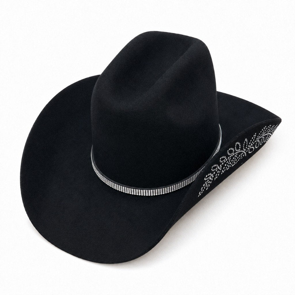 Chapéu Country Preto com Strass – Estilo Boideira e Rodeio