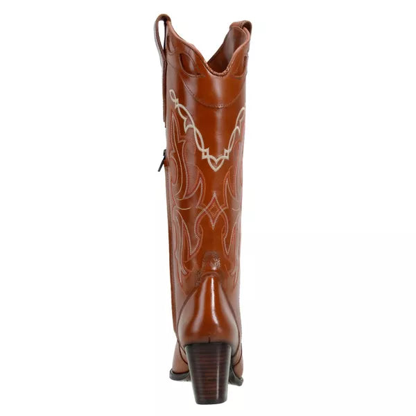 Bota Texana Feminina Cano Alto Bordado e Bico Fino