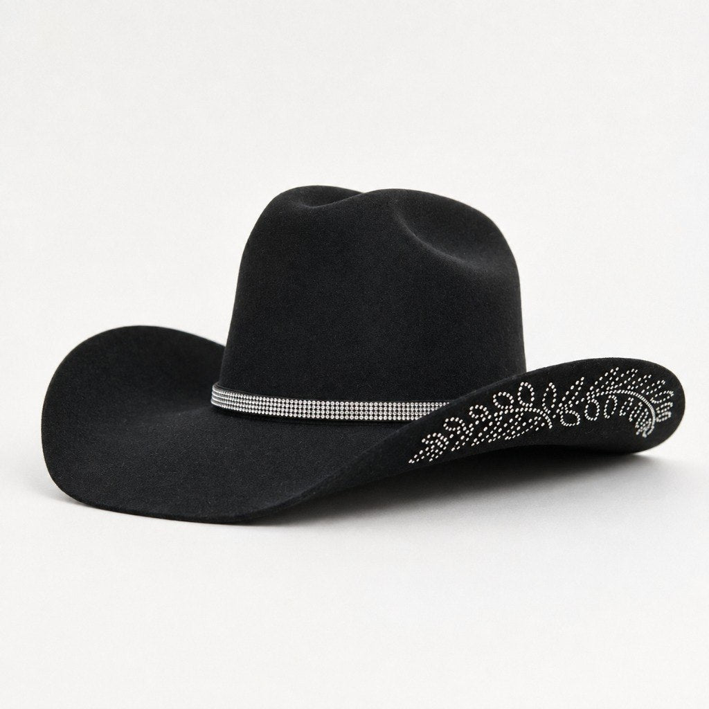 Chapéu Country Preto com Strass – Estilo Boideira e Rodeio