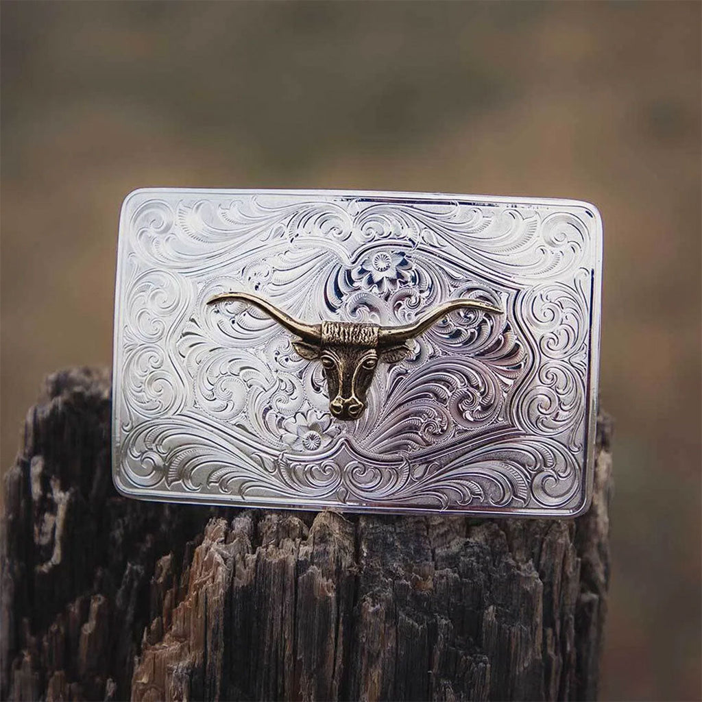 Fivela Iconic Western Longhorn Silver Belt Buckle